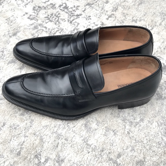 EUC Magnanni Split Toe Black Leather Slip On Penny Loafers Men’s Size 9.5 M - Picture 3 of 11